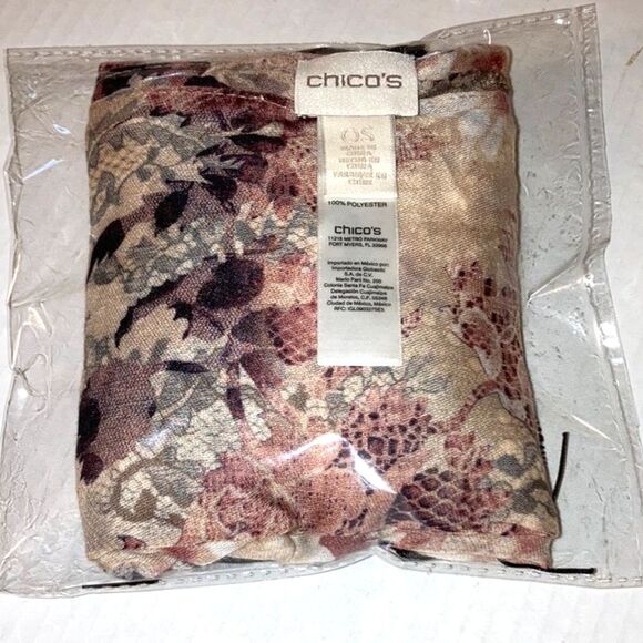 CHICOS Floral and Lace Print Scarf with Black Fringe Womens 20 x 70 inches - Picture 5 of 16